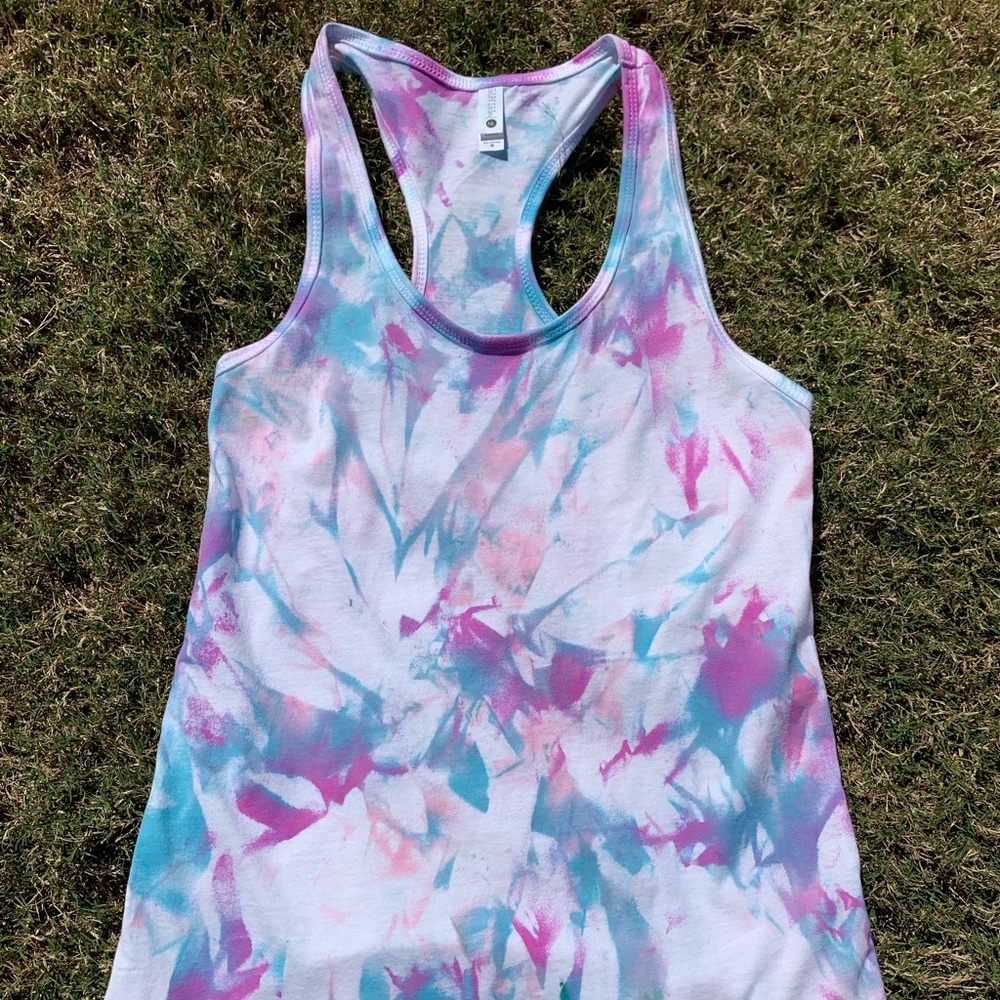 Purple blue and pink tie dye tank top